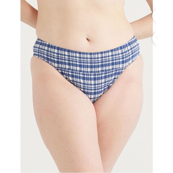 Women's Seersucker Mid Rise Bikini Swim Bottoms, Size XL - Picture 6 of 8